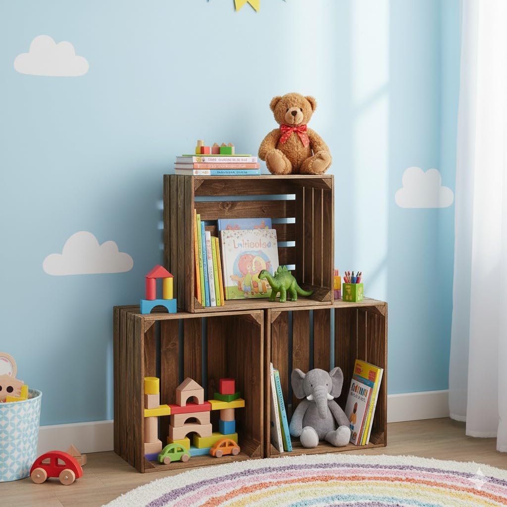 Teramico Geflammte Holzkisten Weinkisten Obstkisten mit Mittelbrett/Zwischenbrett Ablage für Aufbwah