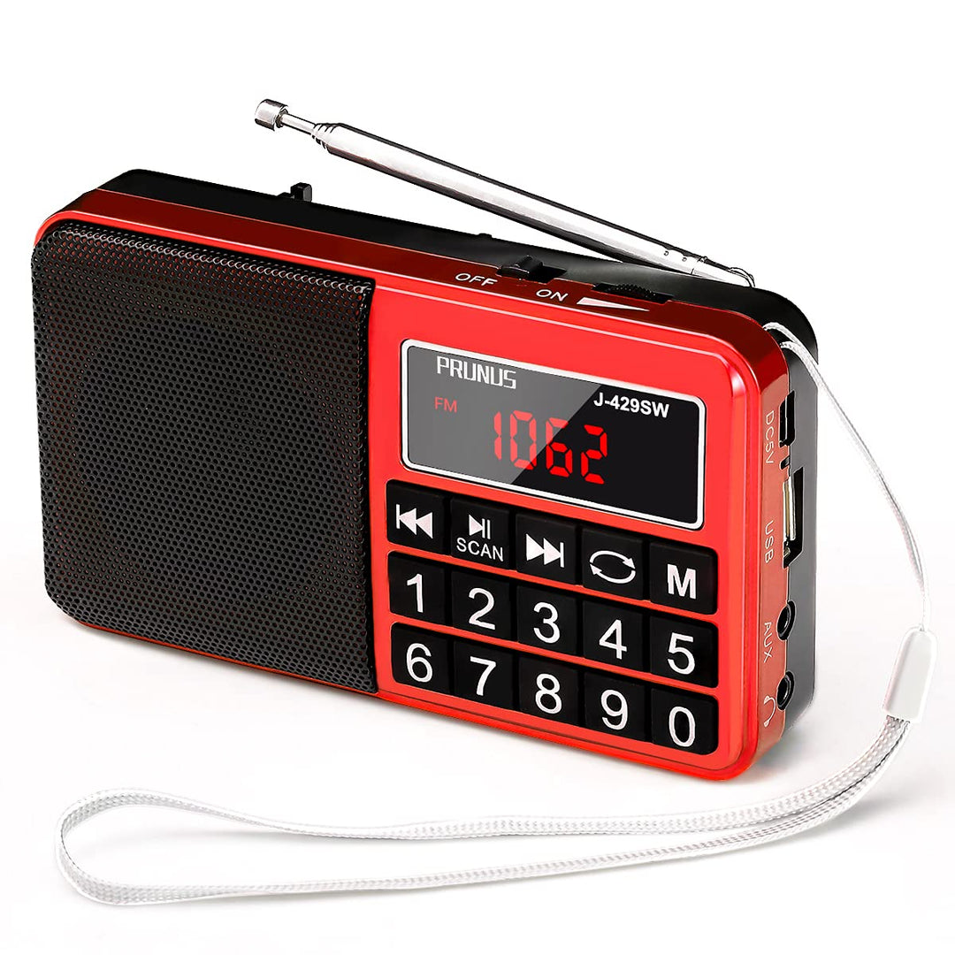 PRUNUS J-429SW Tragbares Radio klein FM/AM(MW)/SW,Grosse Gummierte Knöpfe&Display Digital Radio für