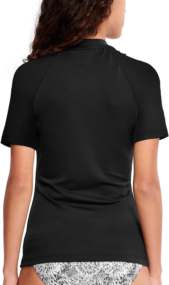 HUGE SPORTS Damen Rashguard Kurzarm Sonnenschutz Schwimmshirt Schnell Trocknend Surf Sport T-Shirt X