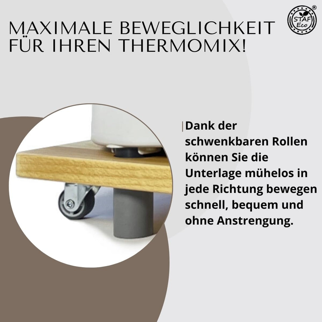 STAFECO® Gleitbrett für Thermomix Holz 100% TM6 TM5 Zubehör Rollbrett Slider müheloses Verschieben &
