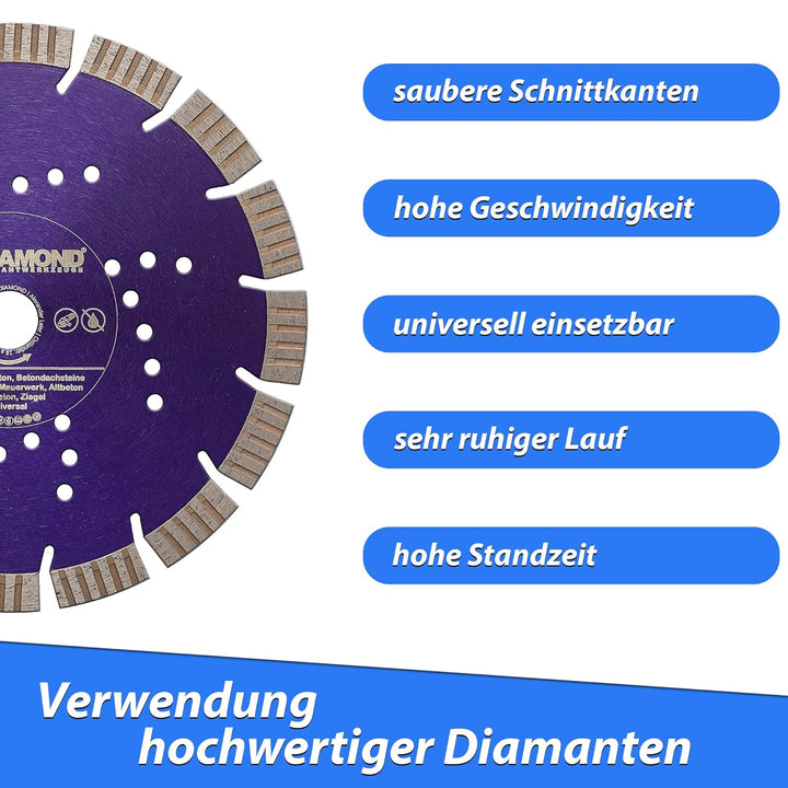 LXDIAMOND Diamant-Trennscheibe 230mm x 22,23mm - Segmente 15mm - passend für Beton Stahlbeton Waschb