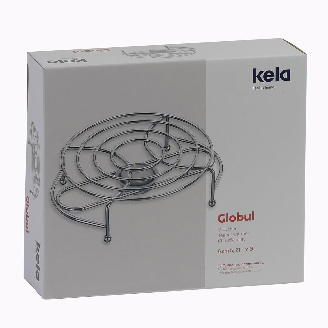 kela Stövchen für Teekanne GLOBUL Teeerwärmer 21,5 x 18 x 6 cm, Metall verchromt, Teelichthalter, Te