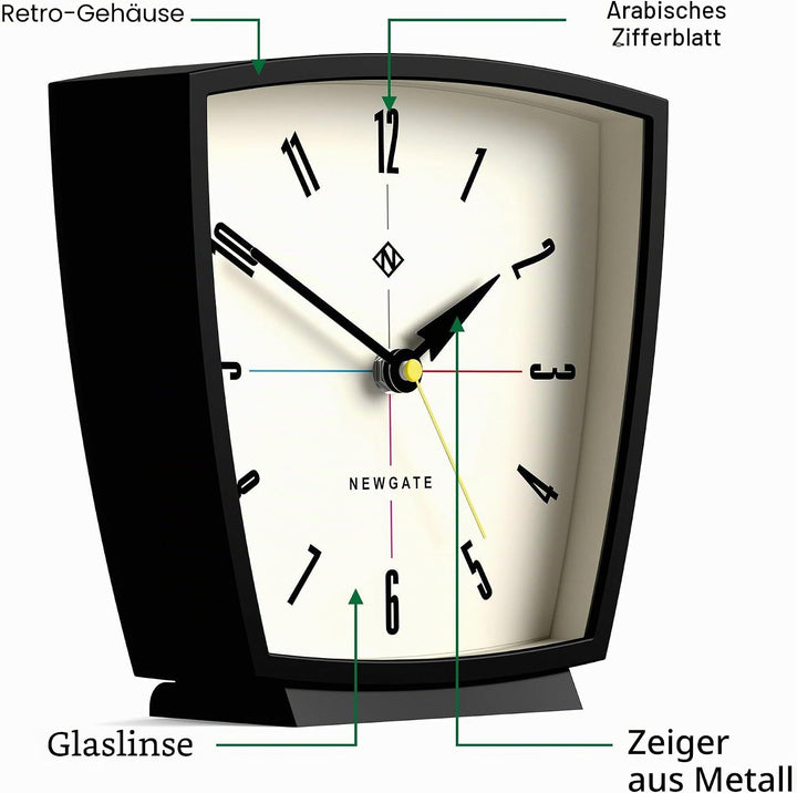 NEWGATE® Odyssey Schreibtisch Uhr | Retro Design | Schwarz | Moderner mid Century Stil für Schreibti