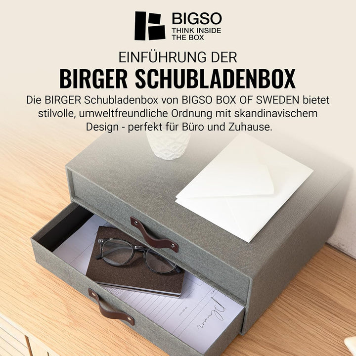 BIGSO BIRGER Schubladenbox – Aufbewahrungsbox mit 2 Schubladen – Schreibtisch Ablage für Dokumente &