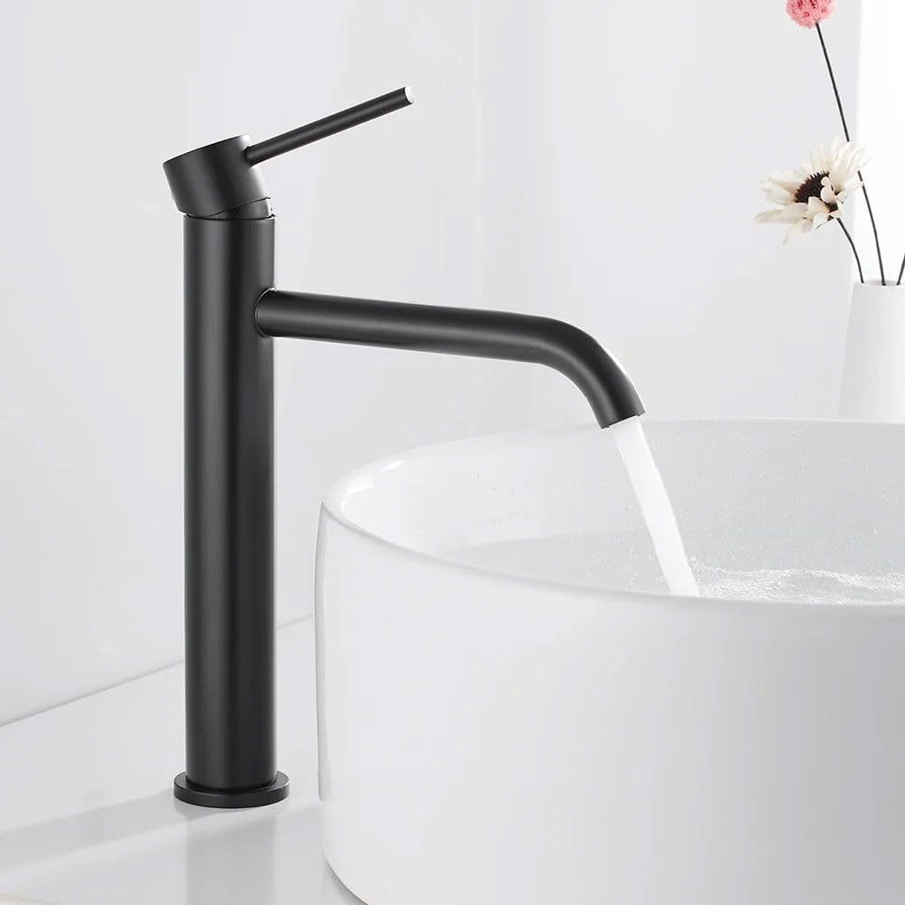 Rea Waschtischarmatur LUNGO BLACK HIGH Wasserhahn Bad Badarmatur aus Messing Armatur für Waschbecken