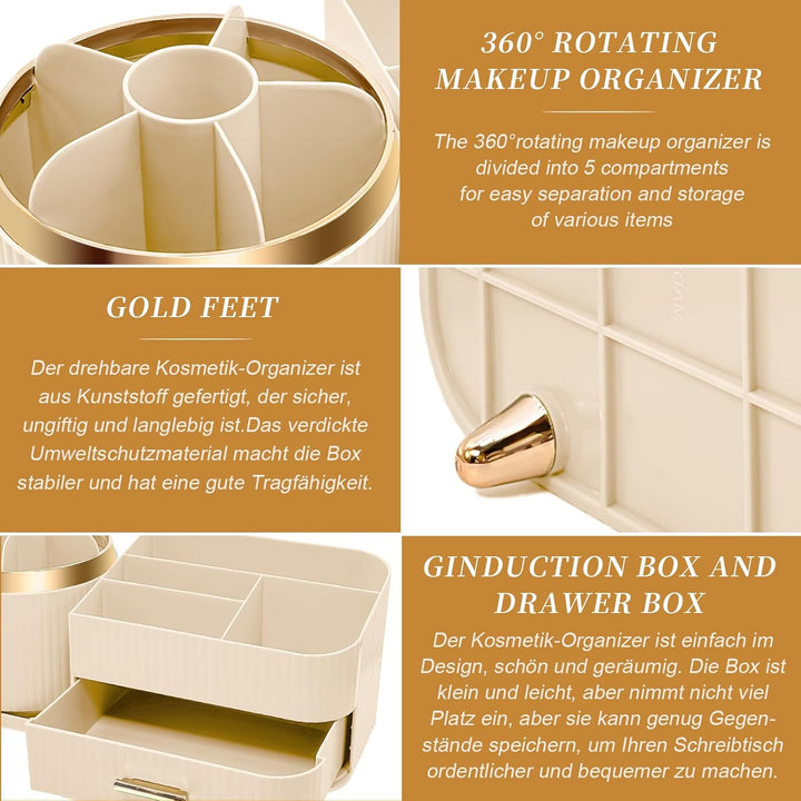 Cinnani Make Up Kosmetik Organizer, 360° Drehbarer Multifunktionale Kosmetikaufbewahrung,Beauty Orga
