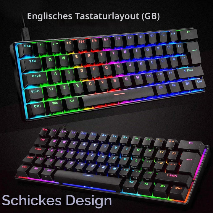 UK Layout 60% Mechanische Gaming-Tastatur Typ C verkabelt 61 Tasten LED-beleuchtete USB-wasserdichte