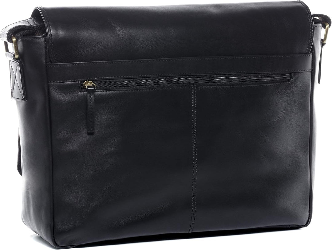 SID & VAIN® Messenger Bag Eton - Unisex Umhängetasche XL gross Ledertasche fit 15.4 Zoll Laptop mit