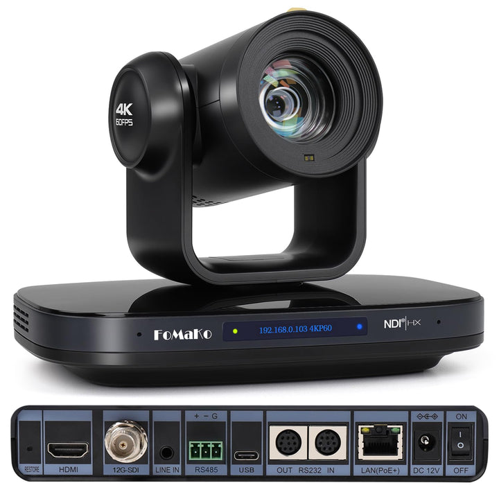FoMaKo 12G-SDI 4K 60FPS NDI PTZ Kamera, 20X optischer Zoom, 4KP60 AI Auto-Tracking Gen 3, 1/1.8 UHD