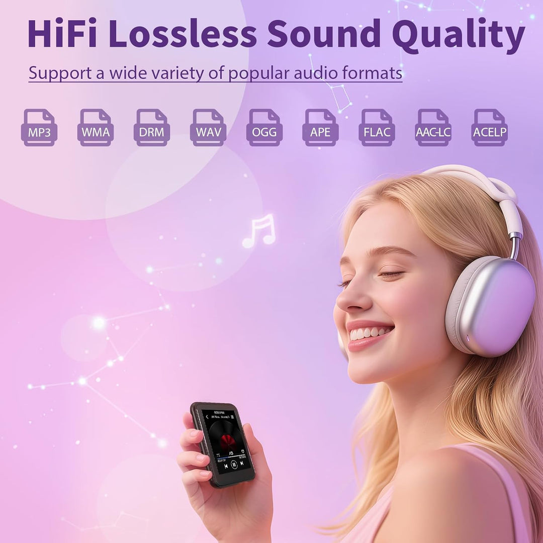 64 GB MP3-Player mit Bluetooth 5.3, QNGEE 2,4-Zoll-Full-Touchscreen-Musik-MP3 für Kinder, FM-Radio,