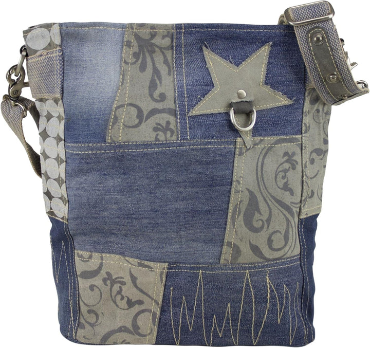 Sunsa Damen Blaue Umhängetasche. Grosse Canvas Schultertasche. Crossbody Bag aus recycelte Jeans. Na