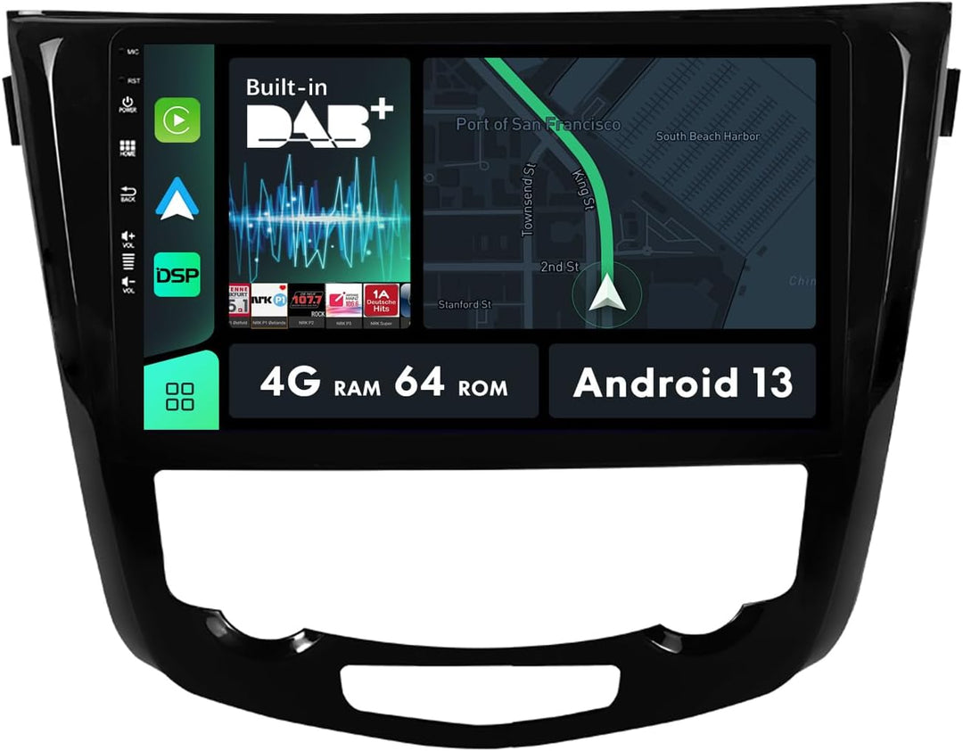 Integriertes DAB – 10 Zoll HD Touchscreen Android 12 Autoradio GPS Navi für Nissan X-Trail T32 2013–