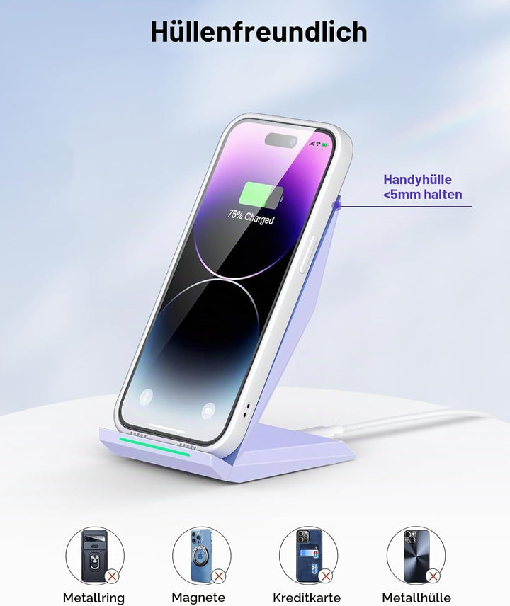 NANAMI Fast Wireless Charger, Induktive Ladestation für Apple iPhone 17 16 15 14 13 12 Pro 11 XS Max