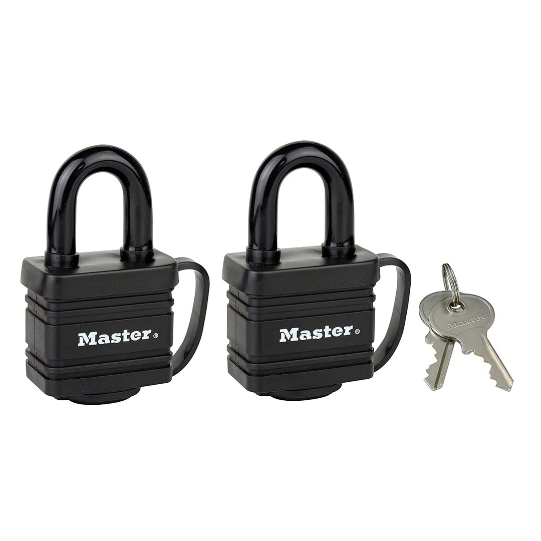 Master Lock 7804EURT 2-er Pack Vorhängeschlösser aus beschichtetem Stahl mit Stiftzuhaltung und Abde