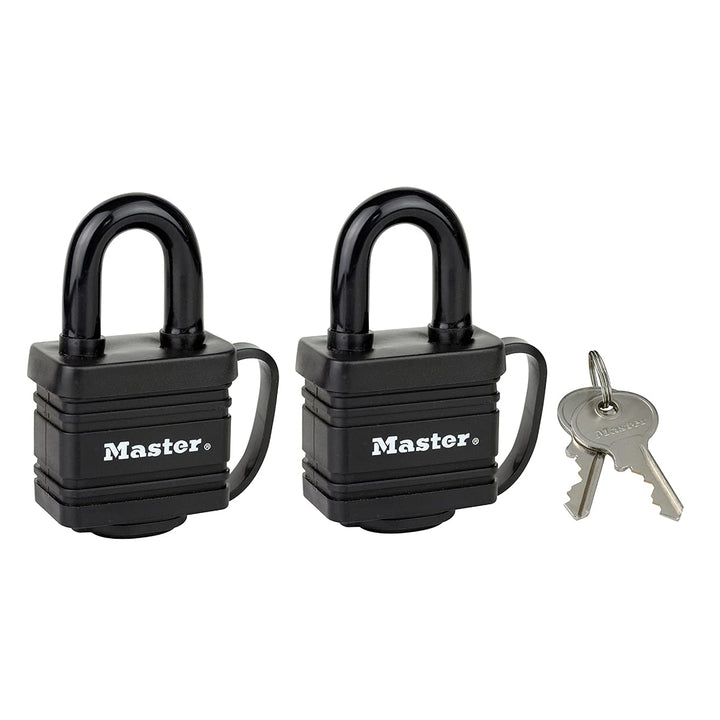 Master Lock 7804EURT 2-er Pack Vorhängeschlösser aus beschichtetem Stahl mit Stiftzuhaltung und Abde
