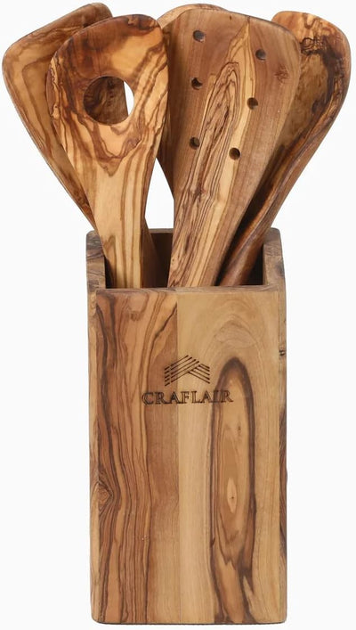 CRAFLAIR Olivenholz Löffel Besteck Kochlöffel Reislöffel Spatel Schöpfkelle Salatbesteck Salatlöffel