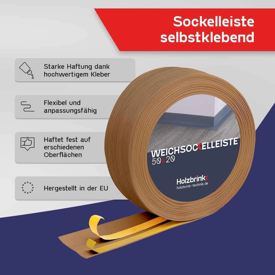 HOLZBRINK Weichsockelleiste selbstklebend EICHE HELL Knickleiste, 50x20mm, 25 Meter 25m Eiche Hell,