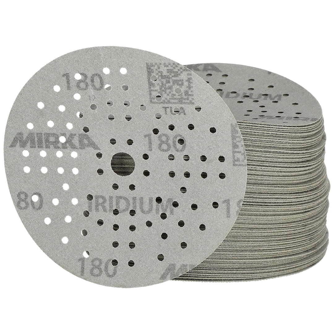Mirka Iridium Premium-Schleifpapier Ø 125mm Klett 89-Loch, Korn 180, 100 Stk / Zum Schleifen von Lac