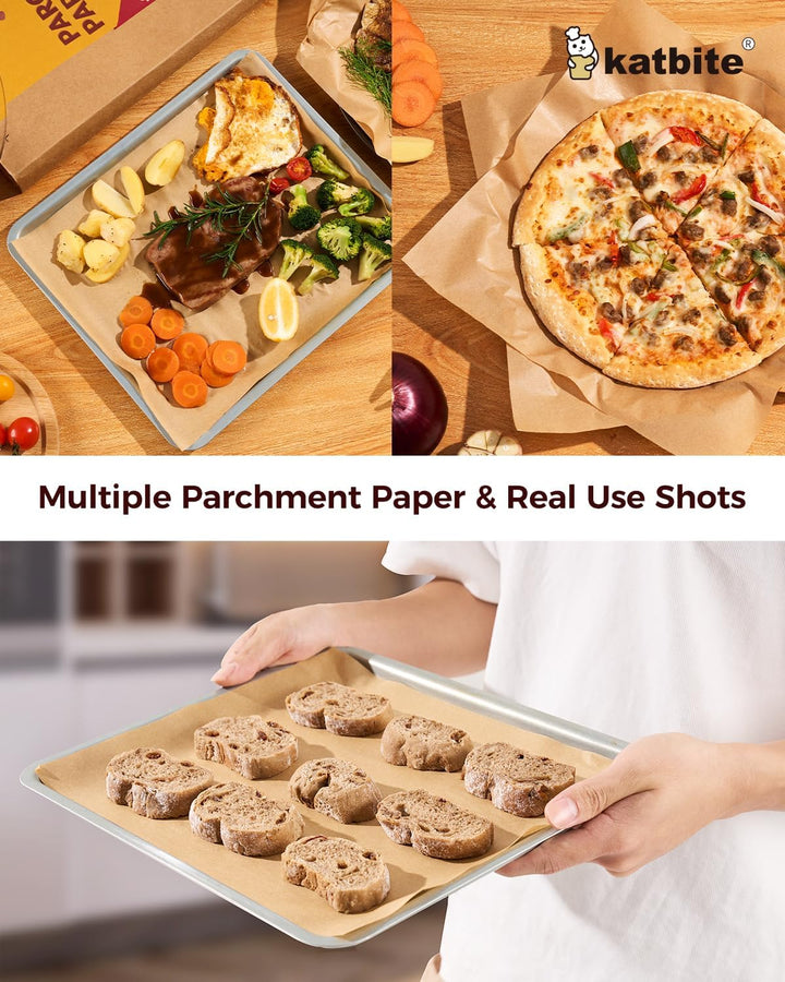 katbite Braun Backpapier Zuschnitte, 200 Blatt 30 x 40 cm Backpapier, zum Backen von Keksen, Kochen,