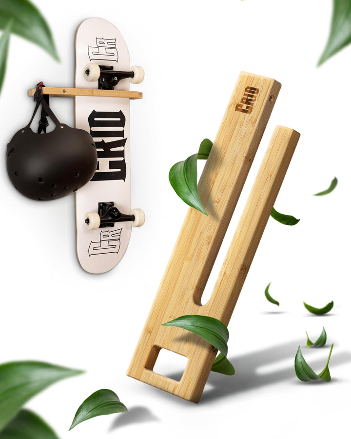 CRID Skateboard Wandhalterung aus Bambus - Universal Halterung für Skateboard, Longboard, Snowboard,