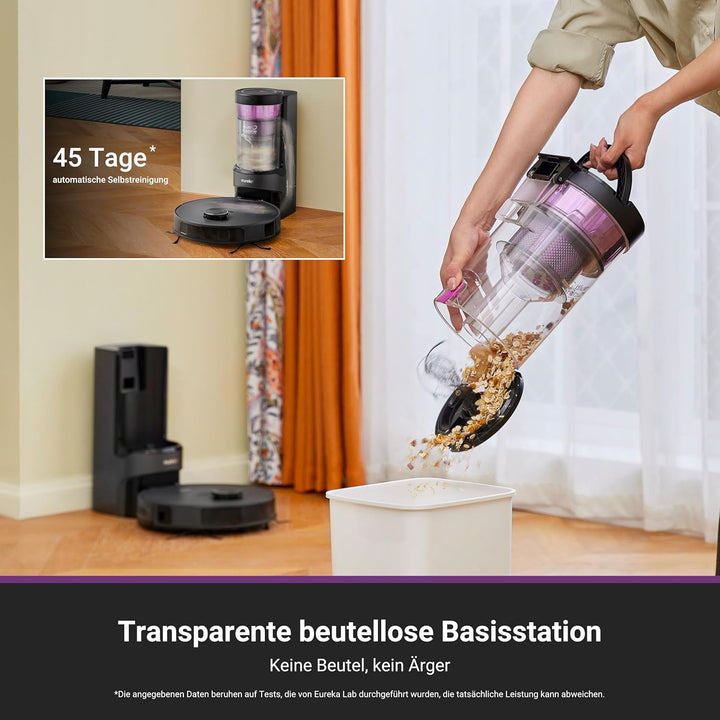 Eureka E20 Plus Staubsaugroboter mit 8000 Pa Saugkraft und selbstentleerender Station, Anti-Wickel-F