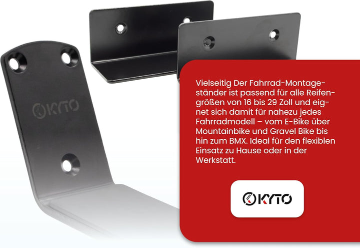 Kyto Fahrrad Wandhalterung (1x oder 2x) - Platzsparend in Garage, Wohnung & Keller für E Bike, MTB,