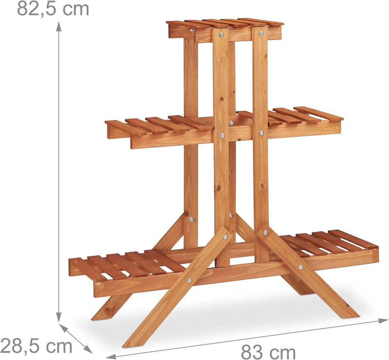 Relaxdays Blumentreppe 3 Ebenen, Aus Holz, Blumenständer für innen, Mehrstöckig, HBT: ca. 82,5 x 83