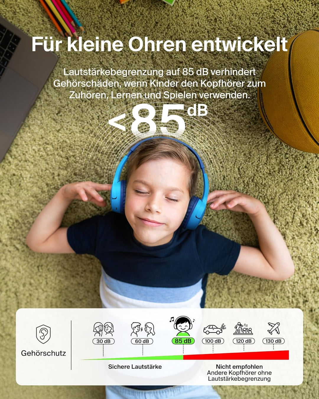 Belkin SoundForm Mini kabelloser Kinderkopfhörer mit integriertem Mikrofon und lustigen Aufklebern,