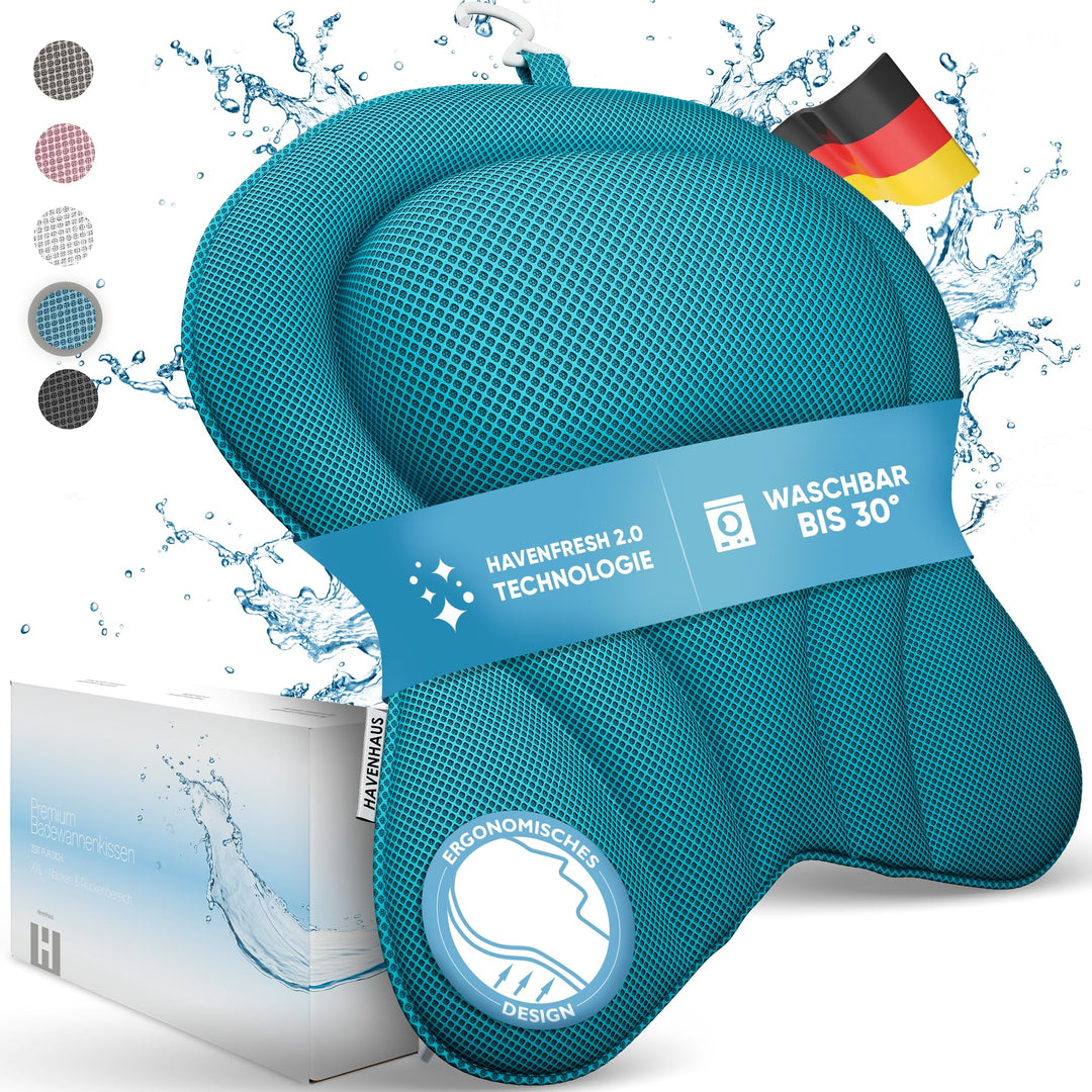 XXL Premium Badewannenkissen blau | NEU zusätzliche Polster an Schulter- &amp; Nackenbereich | Badekisse