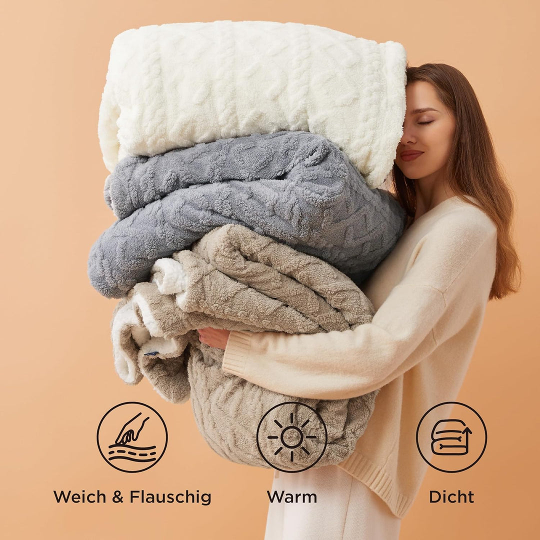 BEDSURE Kuscheldecke Decke Sofa Strickdecke - Wohndecken kuscheldecken Kleine 130x150, Sofadecke Dop