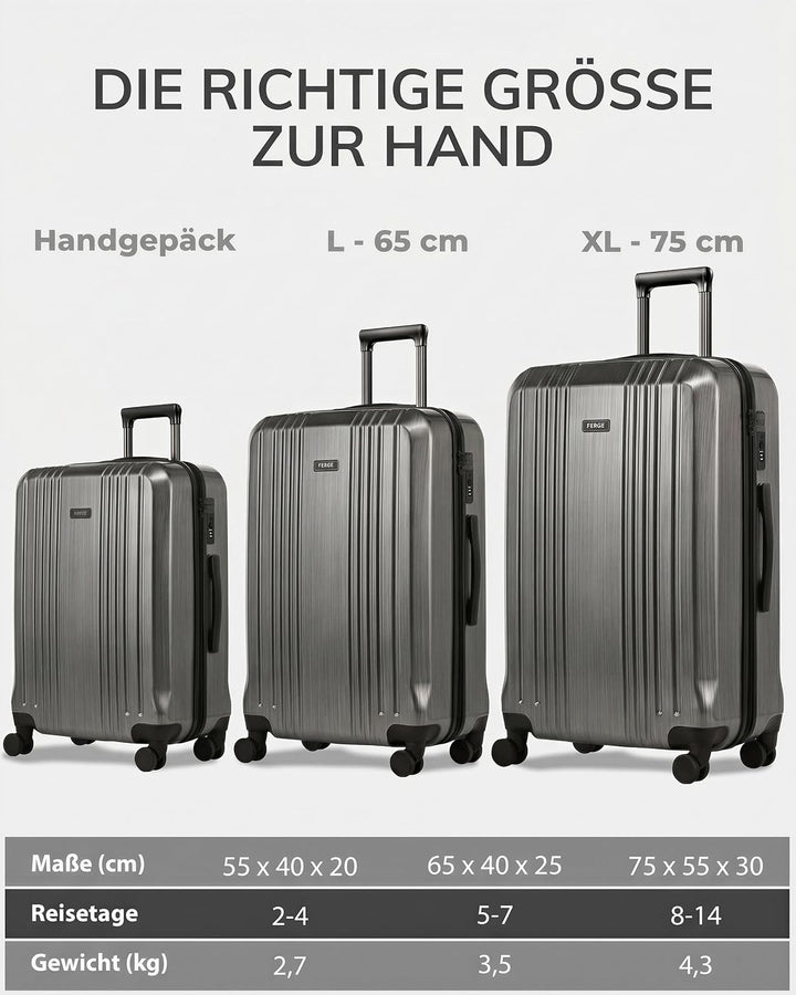 FERGÉ Kofferset Hartschale 3-teilig + TSA Schloss Cannes Trolley-Set - Handgepäck 55 cm, L und XL 3e
