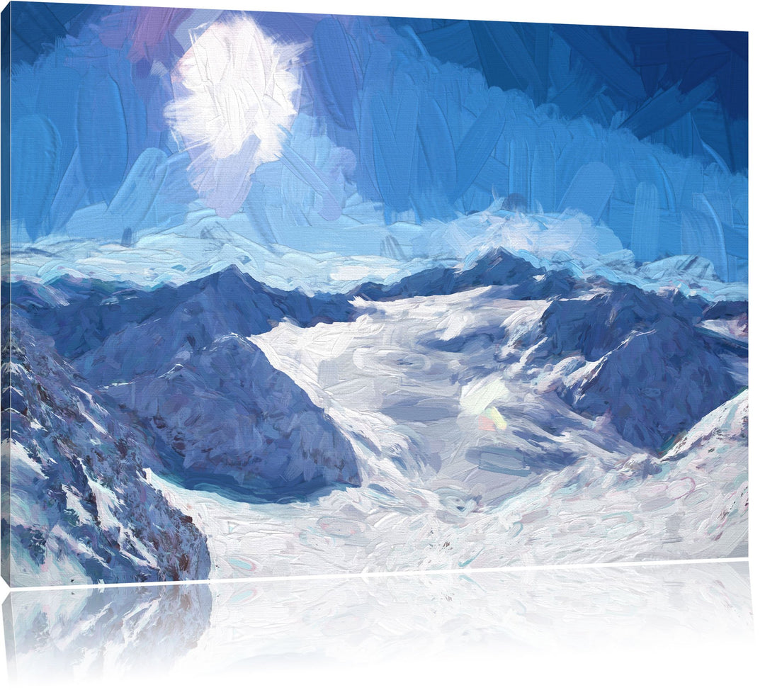 Pixxprint Winterlandschaft in den Bergen als Leinwandbild/Grösse: 100x70 cm/Wandbild/Kunstdruck/fert