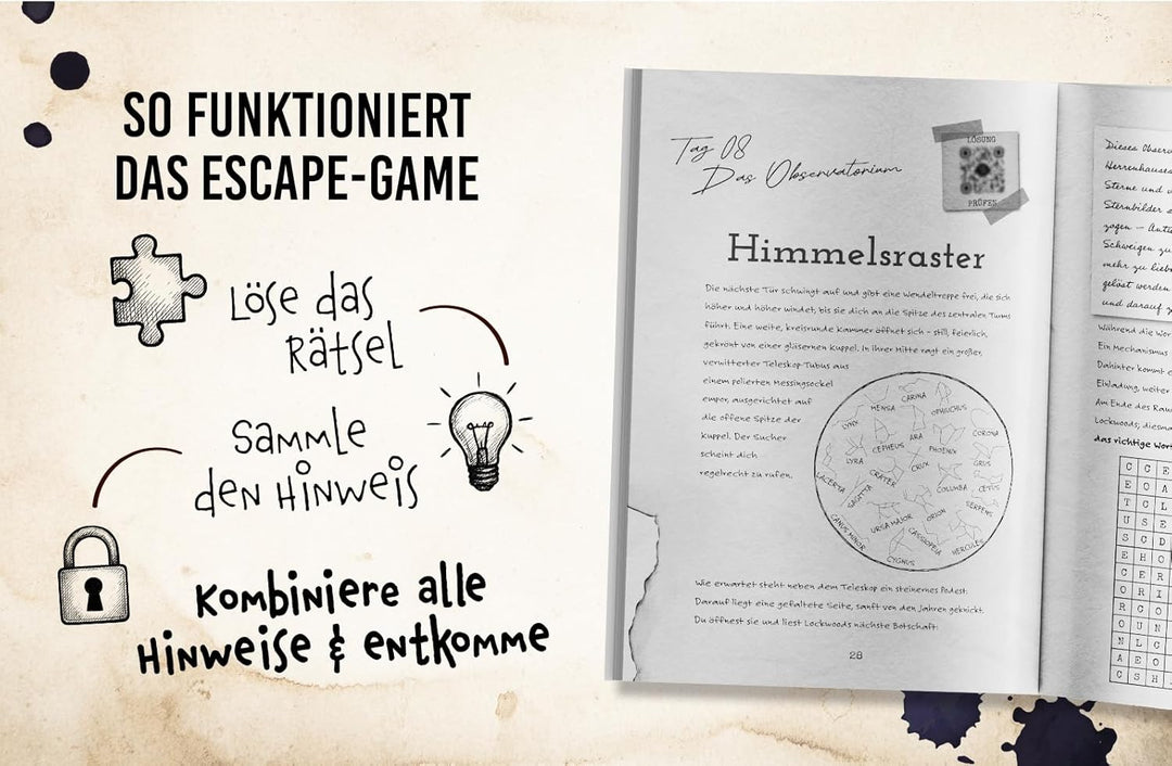 Escape Room Adventskalender für Erwachsene: 24-Tage-Challenge mit spannenden Rätseln zum Lösen bis W