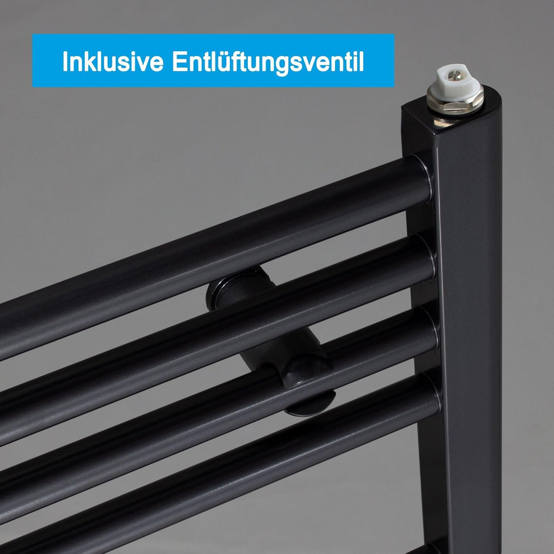 Heizkörper Badheizkörper Handtuchwärmer mit Mittelanschluss 50 mm schwarz (1732 x 600 mm) (899 Watt