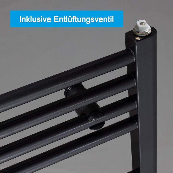 Heizkörper Badheizkörper Handtuchwärmer mit Mittelanschluss 50 mm schwarz (1732 x 600 mm) (899 Watt