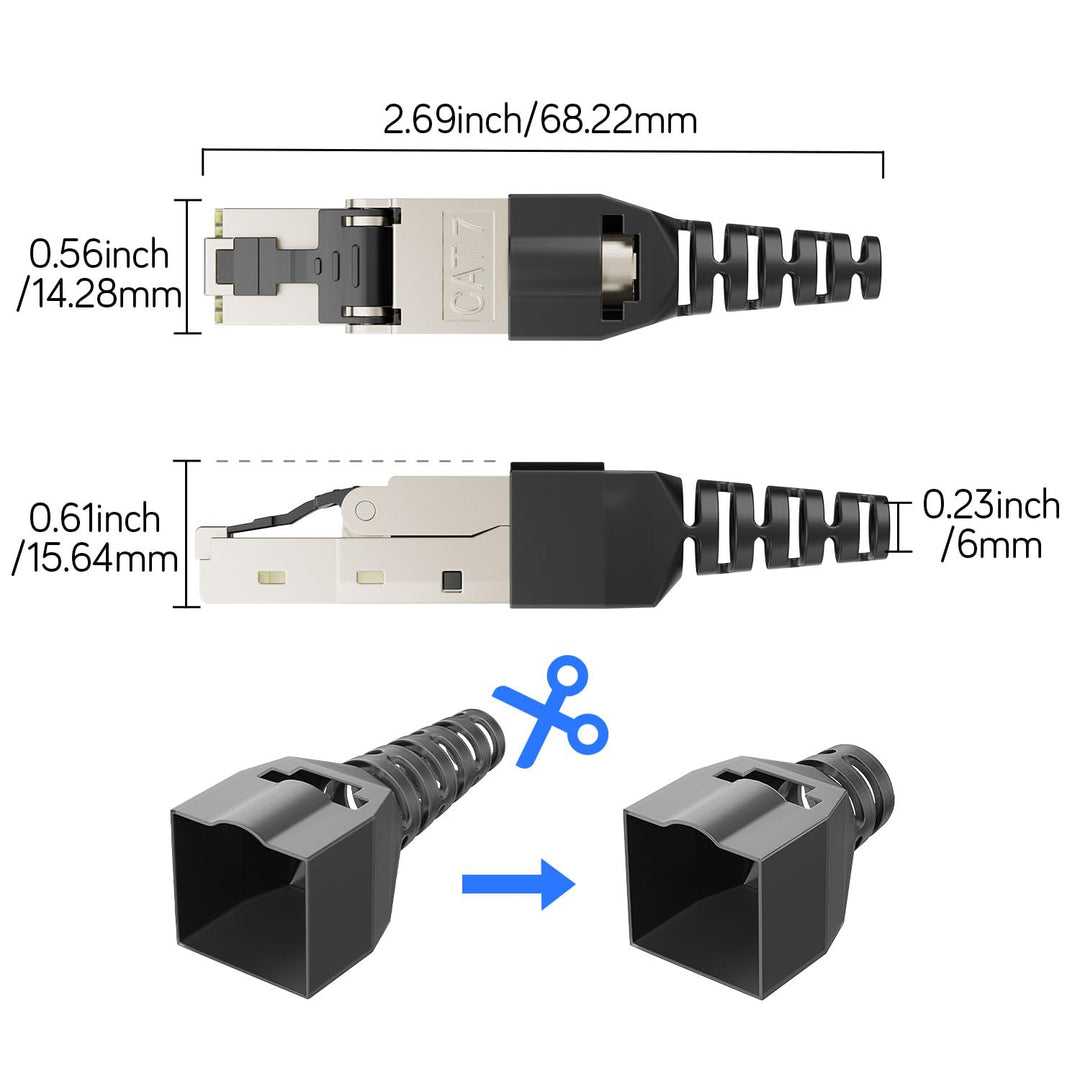 iwillink RJ45 Stecker, CAT7 Netzwerkstecker, LAN Stecker Ethernet Verlegekabel 10Gbit/s Werkzeuglos,