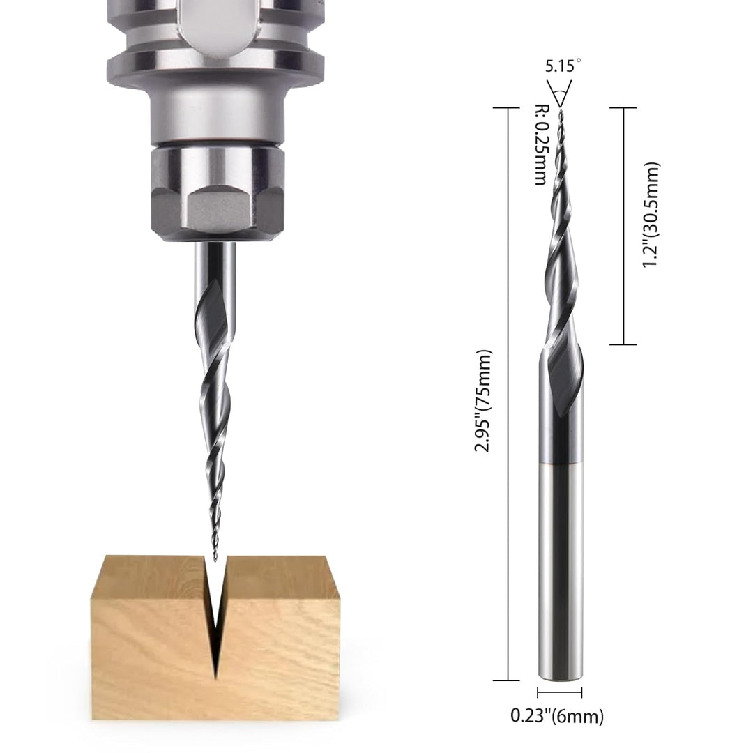 HOZLY Kugelkopffräser Konische CNC Fräser Kugelfräser 2 Stück, R0.25 Spiralnutfräser Bit 6mm Schaft