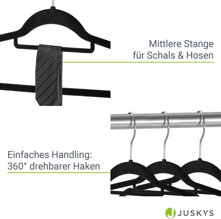 Juskys Kleiderbügel Samt 50er Set - Bügel rutschfest, schmal, platzsparend - Samtbügel beflockt - Ha