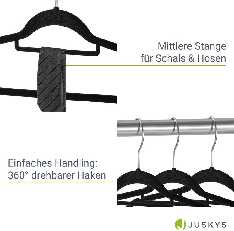 Juskys Kleiderbügel Samt 50er Set - Bügel rutschfest, schmal, platzsparend - Samtbügel beflockt - Ha
