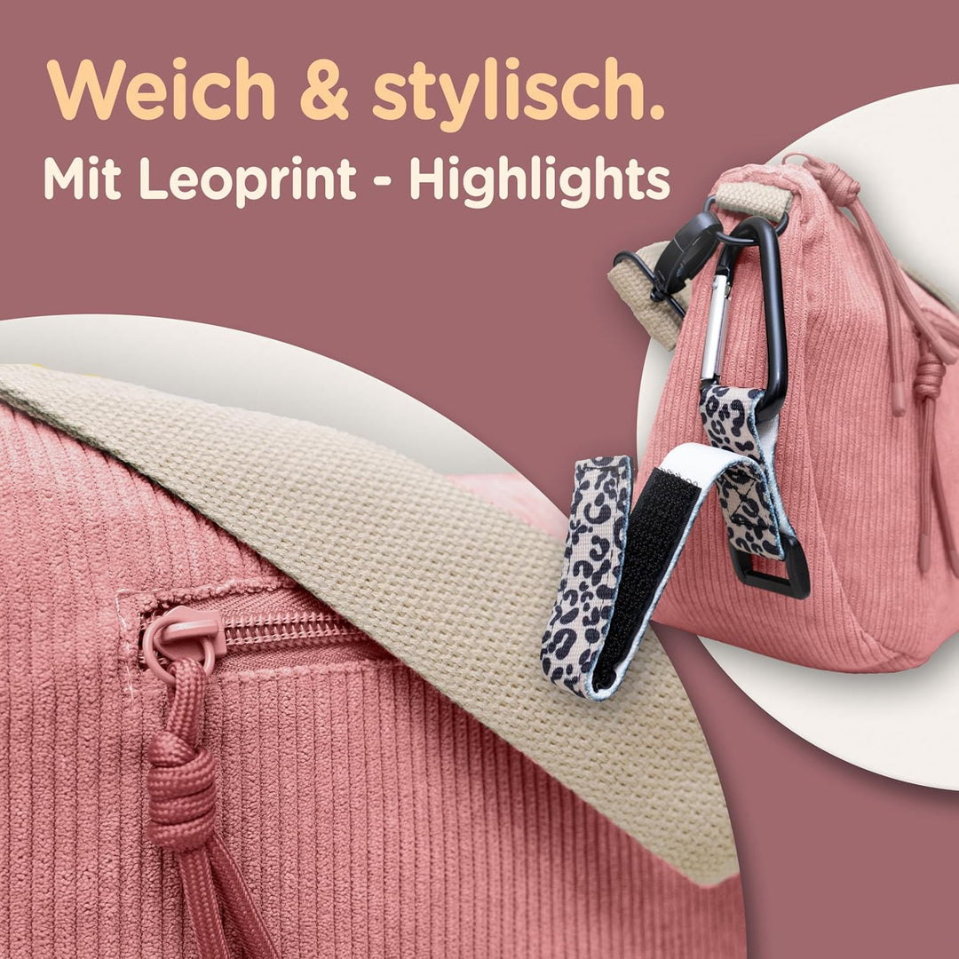 Jubi® Wickeltasche Moon Bag aus Cord Pink – Kinderwagenorganizer mit Kinderwagenbefestigung, Crossbo