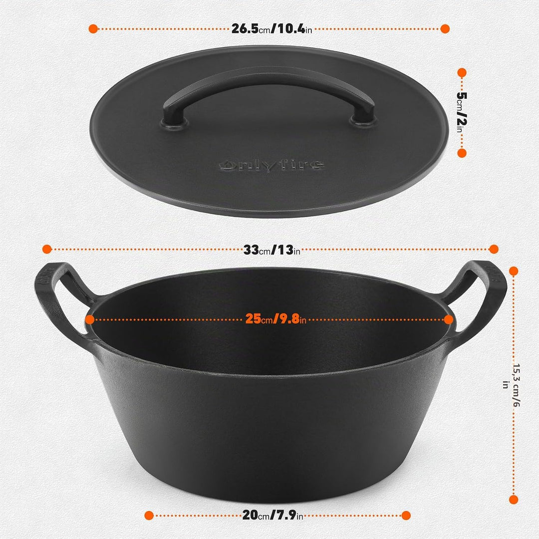 Onlyfire Rund Schmortopf mit Deckel, Gusseisen Topf, Brotbacktopf 25cm, Gusseisentopf für Backofen,