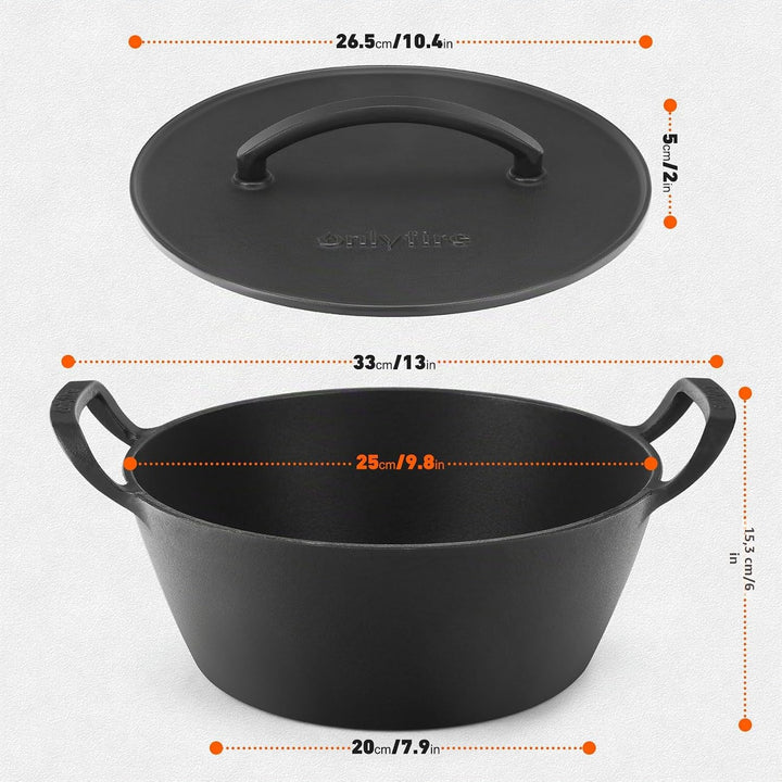 Onlyfire Rund Schmortopf mit Deckel, Gusseisen Topf, Brotbacktopf 25cm, Gusseisentopf für Backofen,