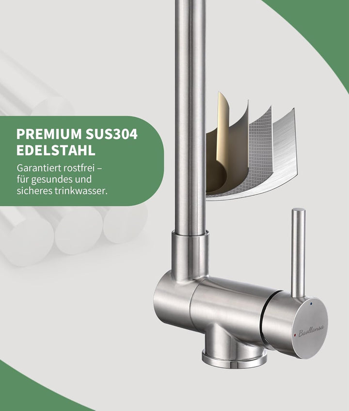 Wasserhahn Küche,vorfenster küchenarmatur klappbar，Hochdruck Kitchen Faucet 360°Drehbar Edelstahl Sp