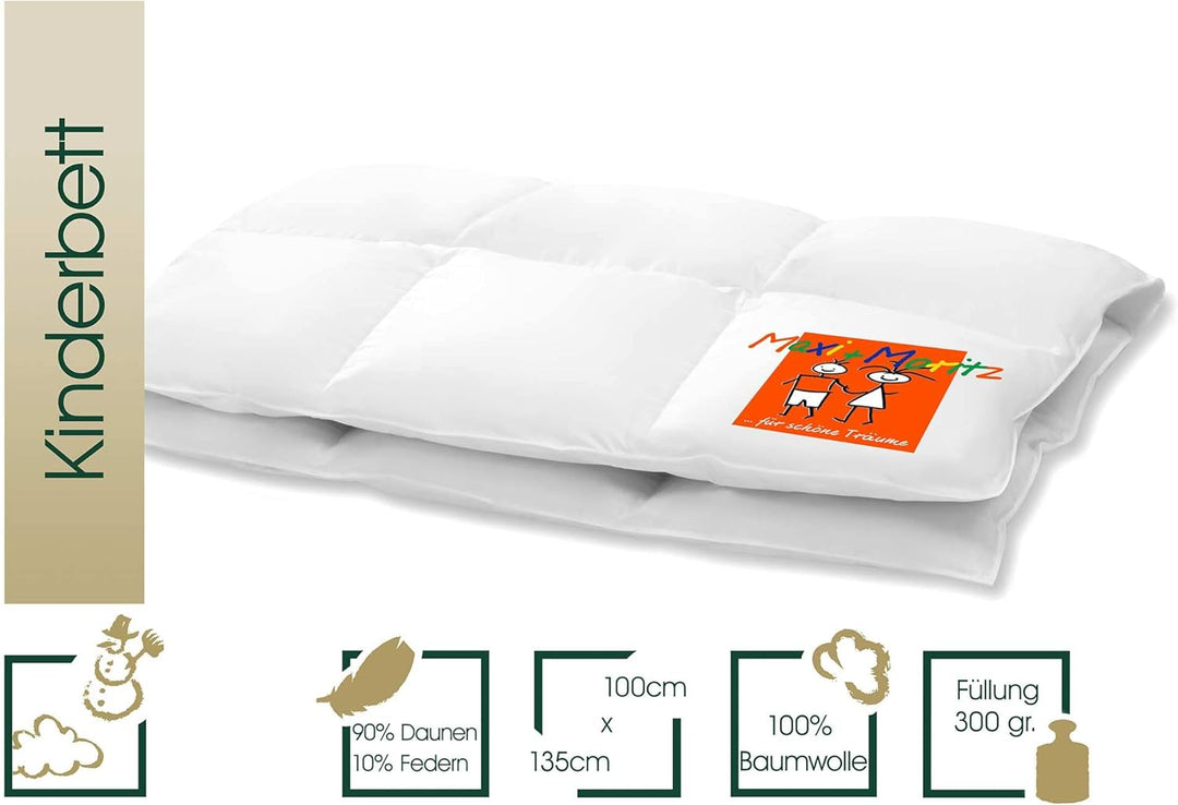 HANSKRUCHEN® Maxi und Moritz Daunen Kinderbettdecke 135x100 cm - Winter - Made in Germany Baby Bettd