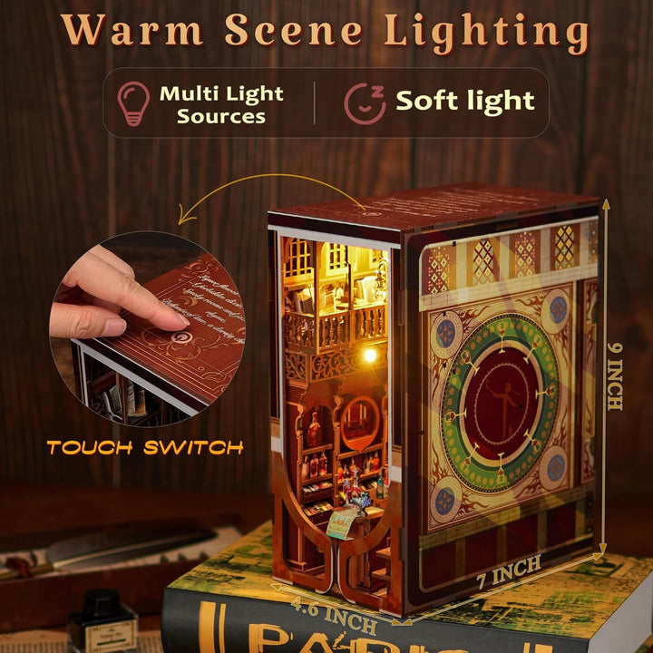 Book Nook Kit DIY Miniatur Kit Buchstütze 3D Holzpuzzle mit Staubschutzhülle für Bastelenthusiasten