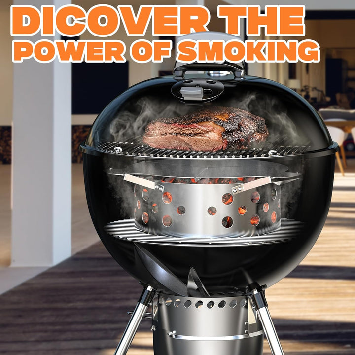 Onlyfire Rauchsatz für Weber Kugelgrill 57 cm, Kohlekorb mit abnehmbarem Diffusorplatte für direkte