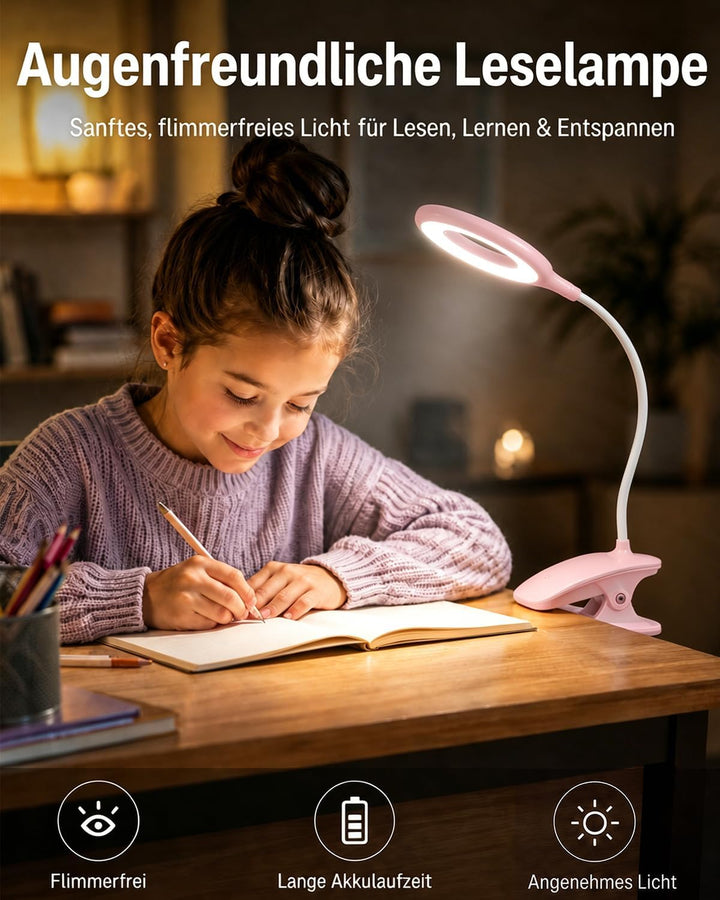Klemmlampe Bett, LED Leselampe Bett Touch Dimmbar 3 Farben Bettlampe Klemmleuchte Augenschutz Schwan