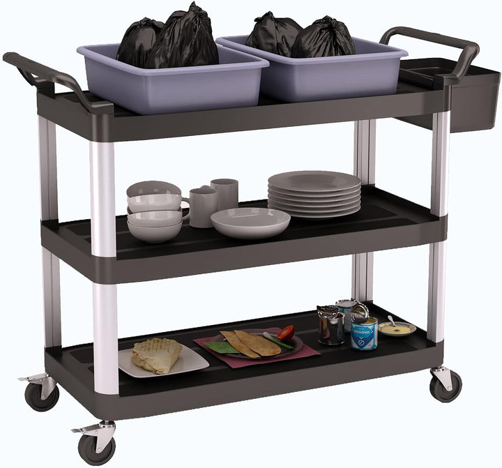 BPT Servierwagen mit 3 Böden Partition Küchenwagen,Tragfähigkeit 250 kg,Reinigungswagen im Restauran