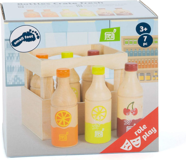 small foot Flaschenkiste "fresh" aus Holz, 6 Flaschen aus 3 Sorten, Zubehör für Kaufmannsladen, ab 3