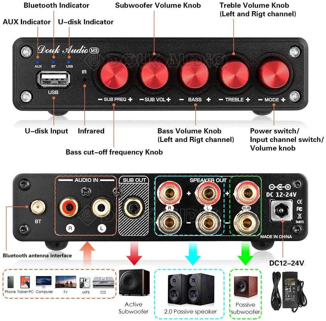 Douk Audio M3 Bluetooth 5.0 Verstärker Stereo Audio Receiver 2.1 Channel Mini Hi-Fi Amplifier Class